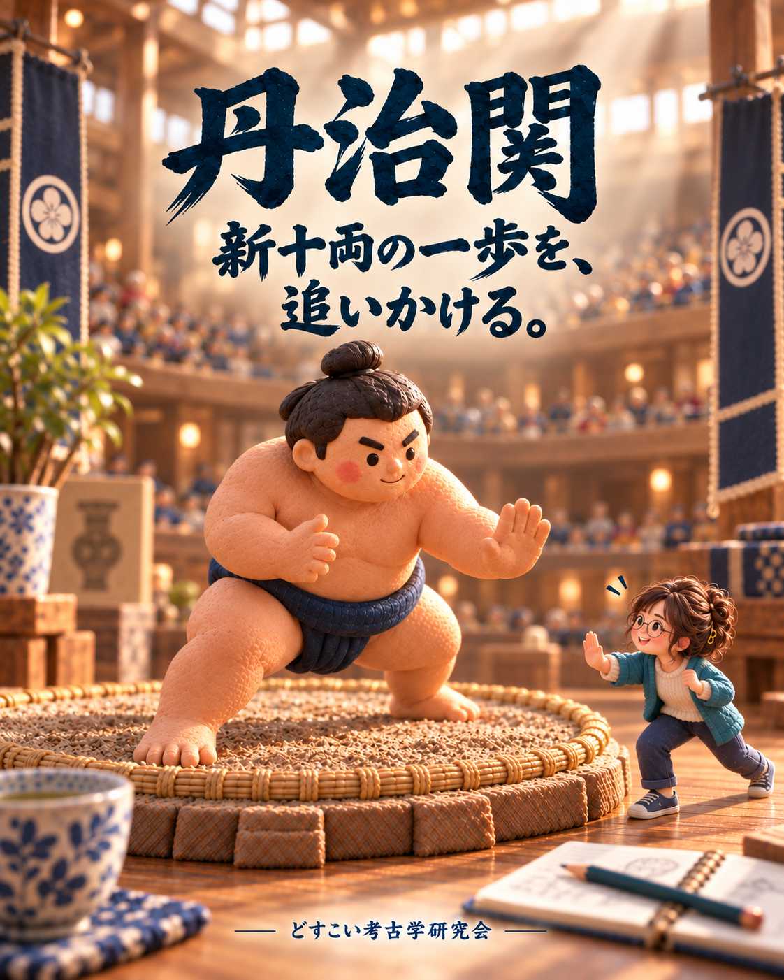丹治関の記事に添えた、相撲のミニチュアイメージ。