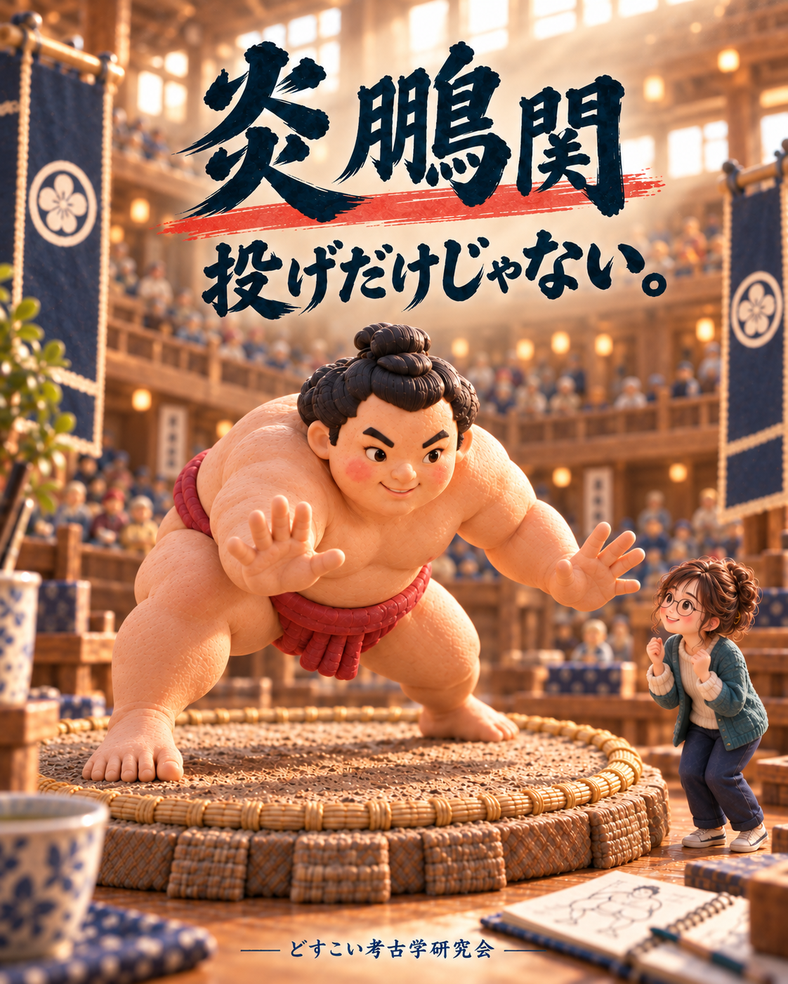 炎鵬関の記事に添えた、相撲のミニチュアイメージ。
