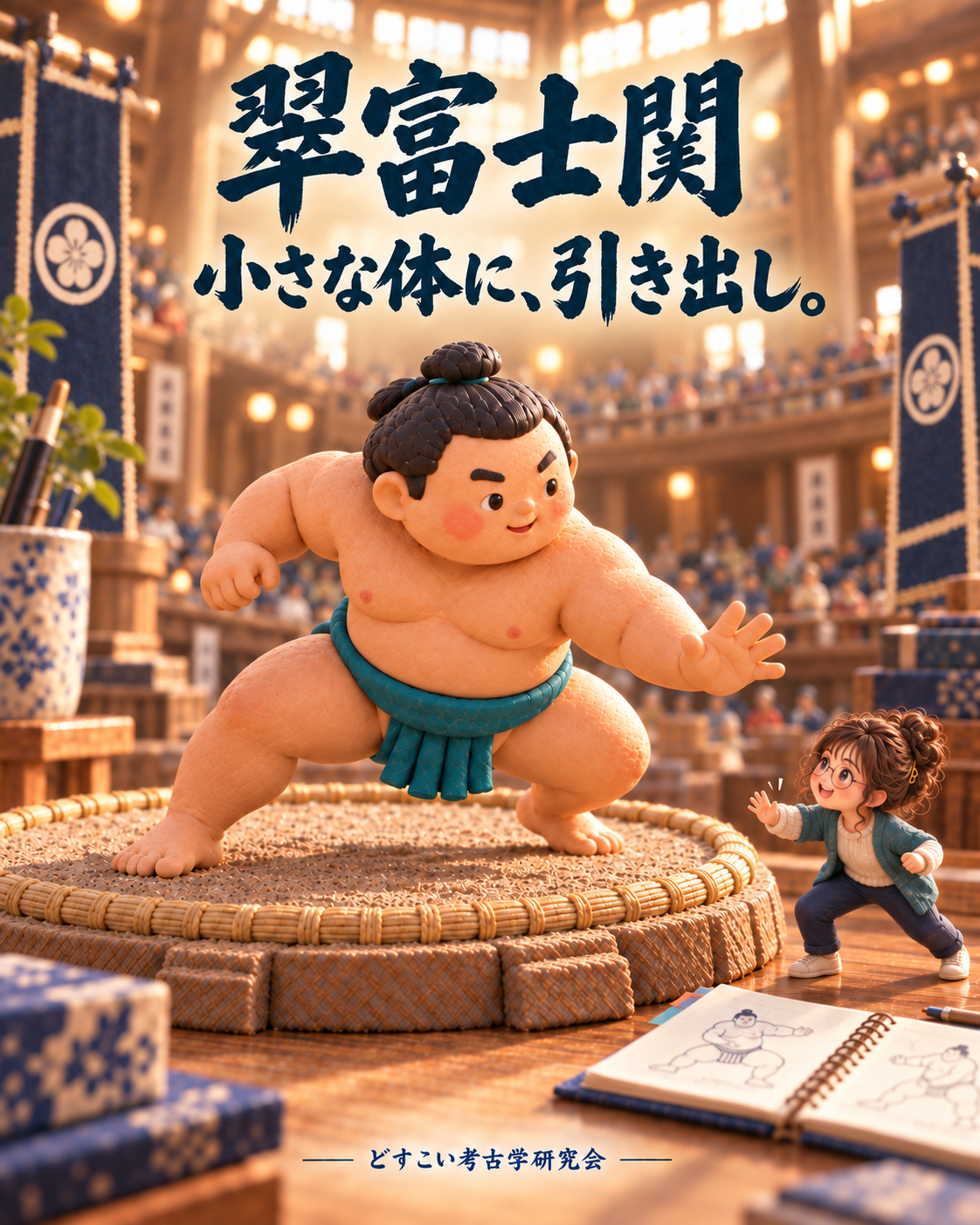 翠富士関の記事に添えた、相撲のミニチュアイメージ。