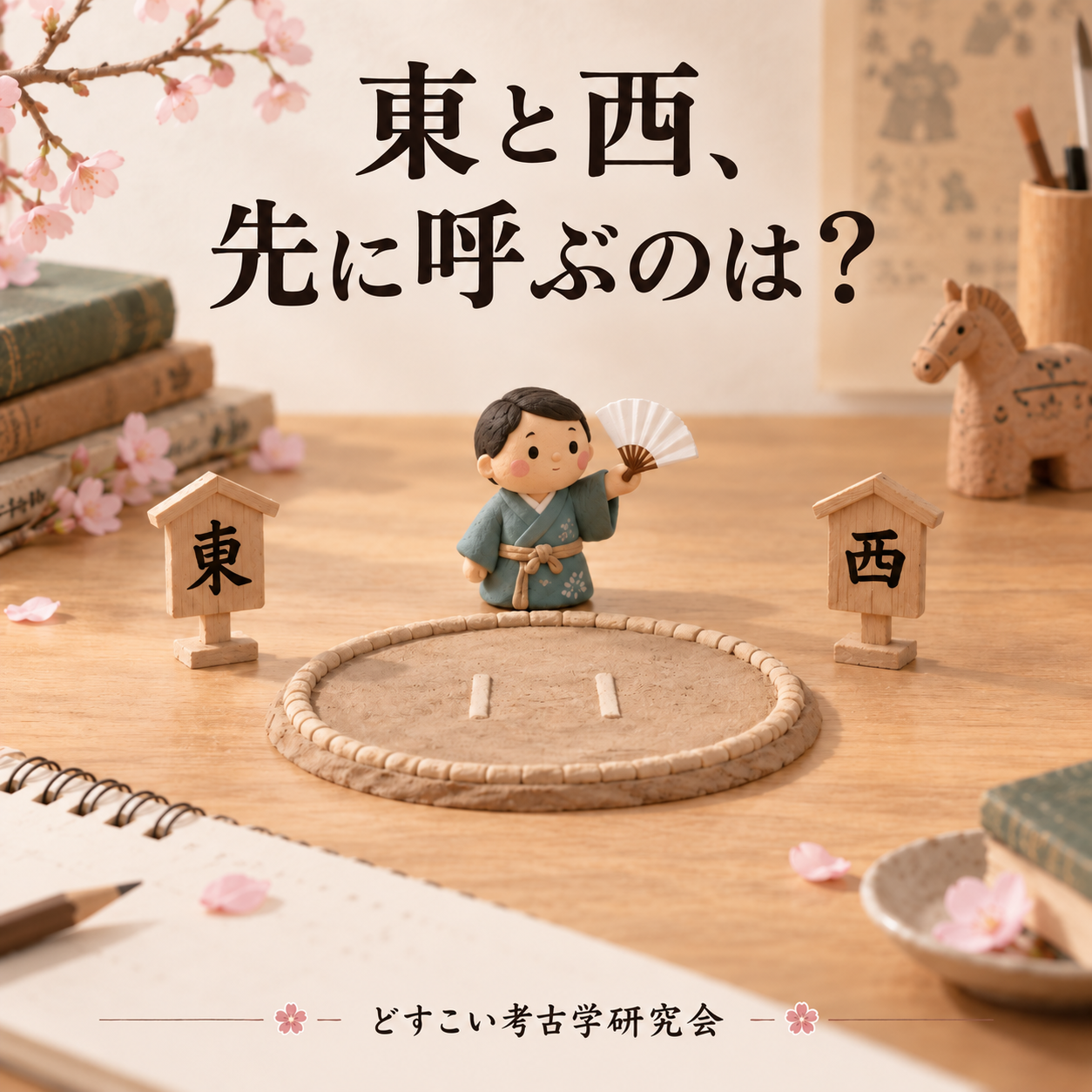 東と西、先に呼ぶのは？をイメージした創作画像