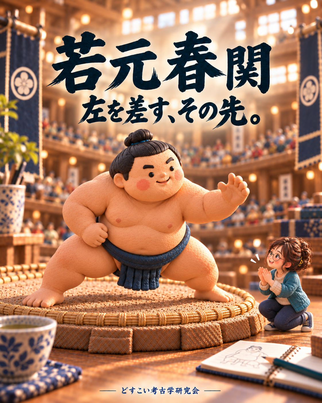 若元春関の記事に添えた、相撲のミニチュアイメージ。