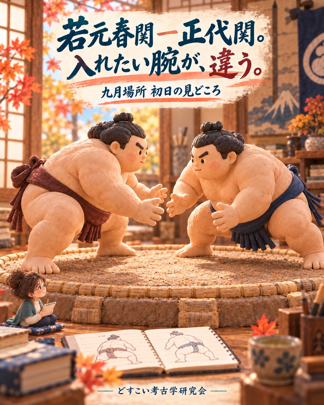 若元春関―正代関。入れたい腕が、違う。