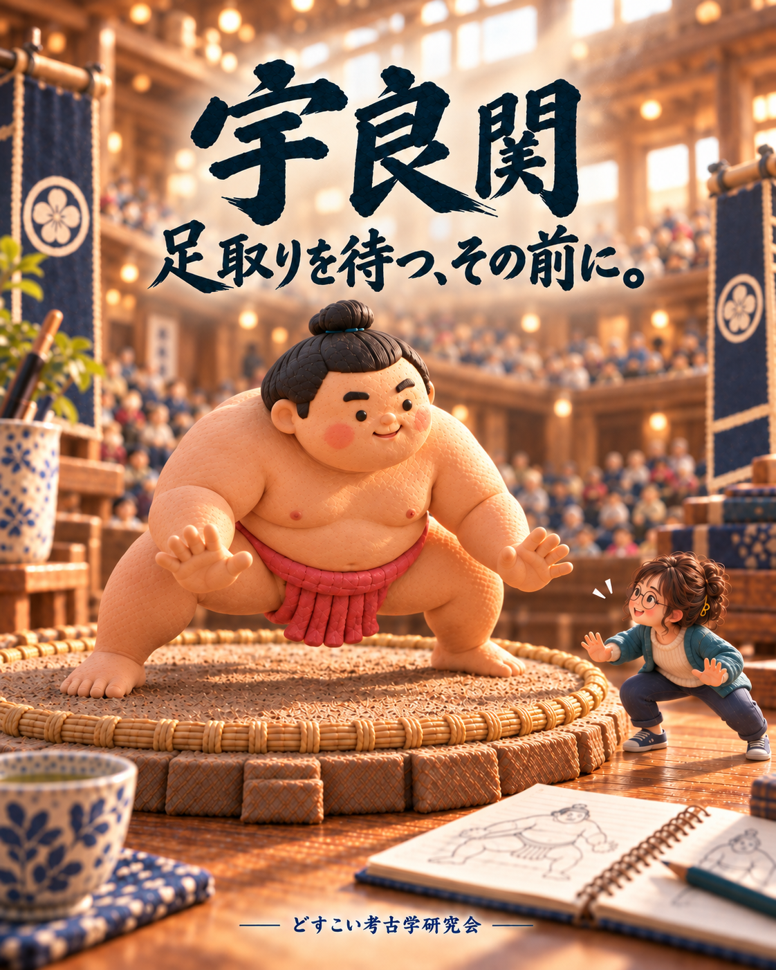 宇良関の記事に添えた、相撲のミニチュアイメージ。