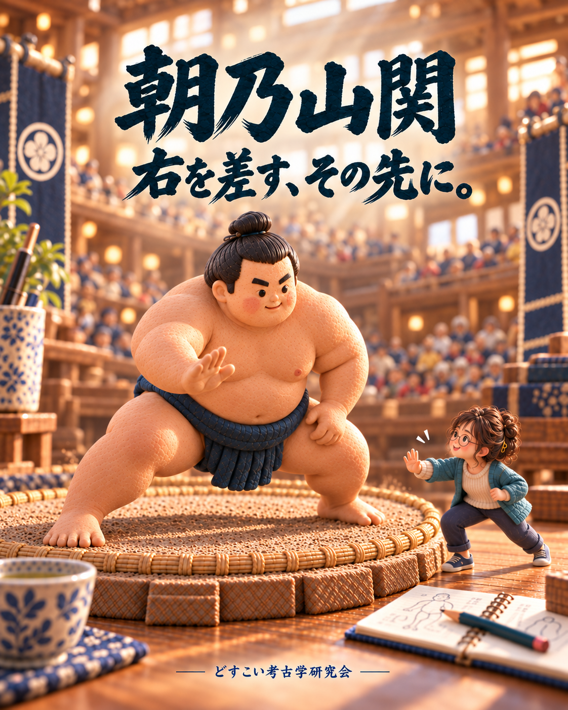 朝乃山関の記事に添えた、相撲のミニチュアイメージ。