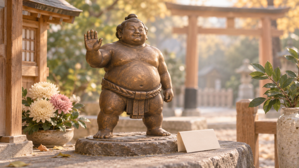 相撲遠征で住吉神社へをイメージした、柔らかな色合いのミニチュア表紙