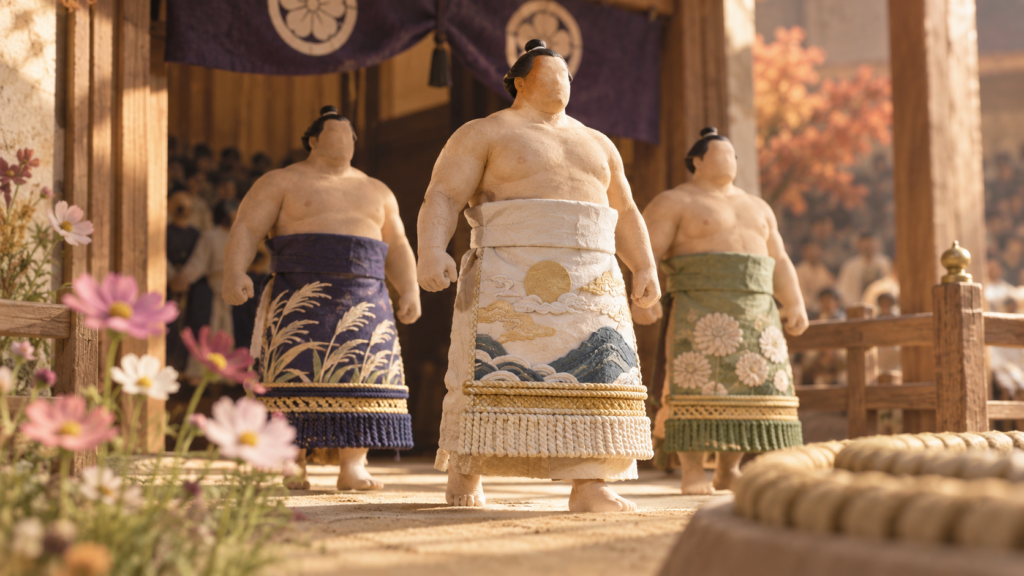 十両と幕内は何が違う？初観戦で十両から見てほしい理由をイメージした、柔らかな色合いのミニチュア表紙
