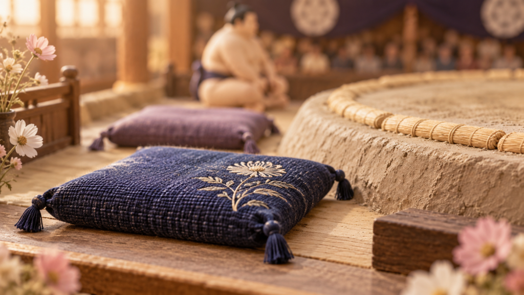 土俵下の控え座布団で番付が見える？幕内・十両・幕下の境目をイメージした、柔らかな色合いのミニチュア表紙