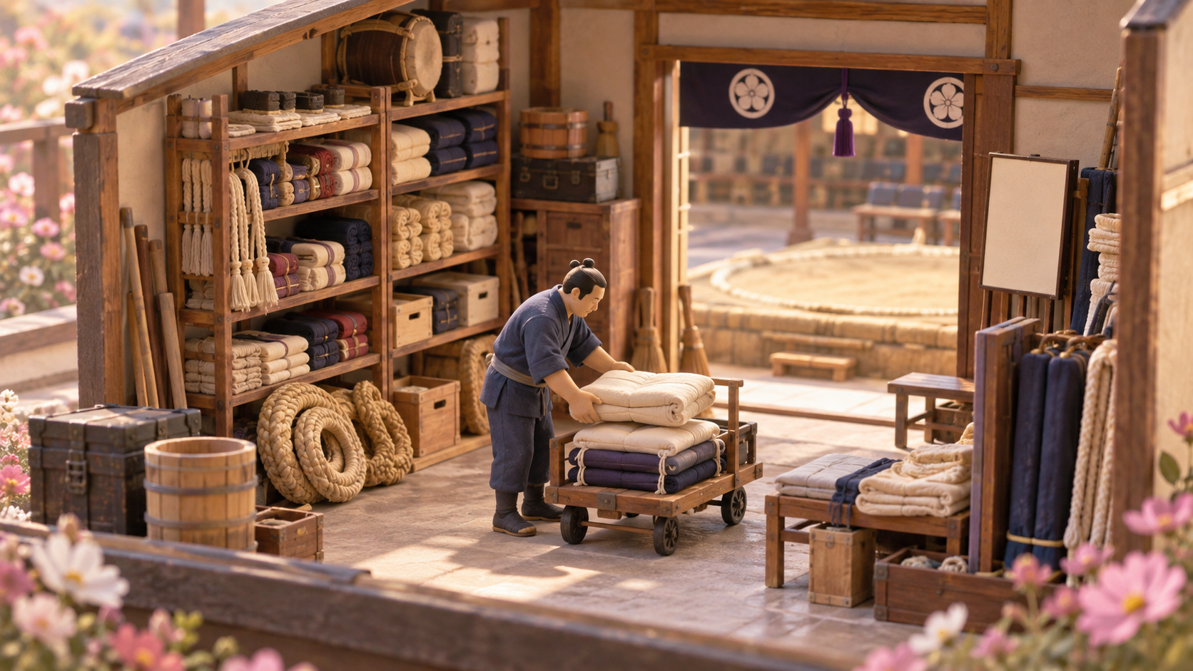 Cover illustration for “What Is a Sewanin? The Equipment Work Behind a Sumo Tournament”
