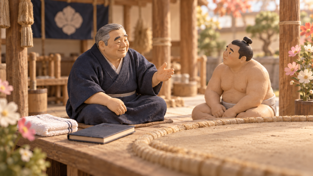 親方と年寄は同じ？四股名のあとに受け継ぐ名前と仕事をイメージした、柔らかな色合いのミニチュア表紙