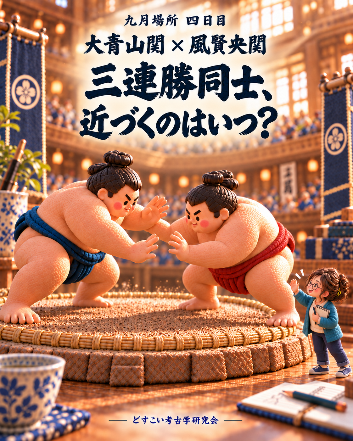 大青山関 ― 風賢央関。九月場所四日目の観戦イメージ。