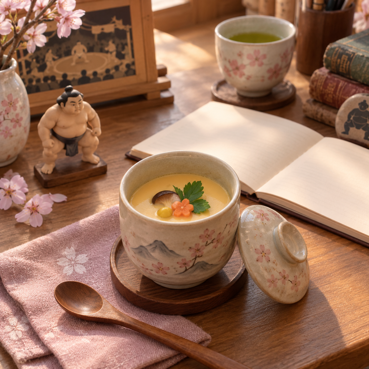 朝乃山関の冷やし茶碗蒸しが新登場｜九月場所グルメの小さな寄り道をイメージした創作画像。