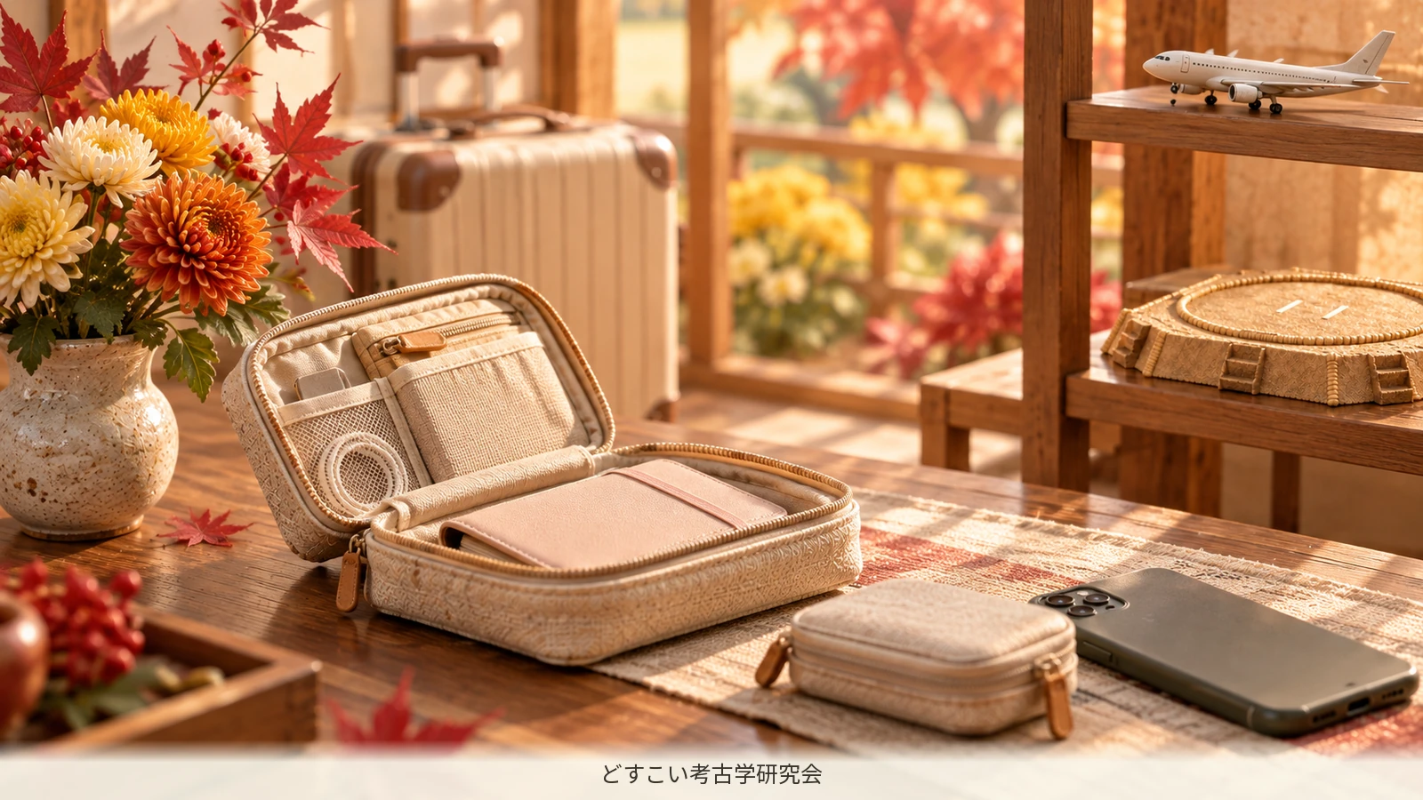 A miniature arrangement of essentials for a trip to Fukuoka.