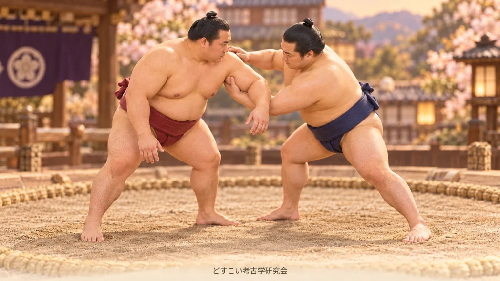 差し手と肩へ置く手の二つに注目した、肩透かしの初期の構えのミニチュア表現