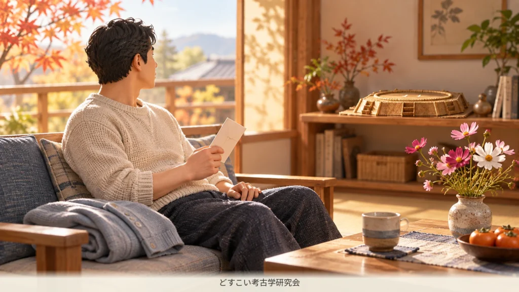 短い観戦を振り返り自宅で休む場面のミニチュア
