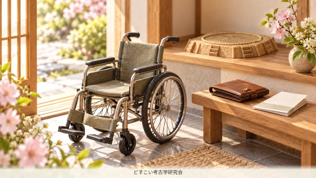 大阪観戦へ出かける前の車いすと小物のミニチュア