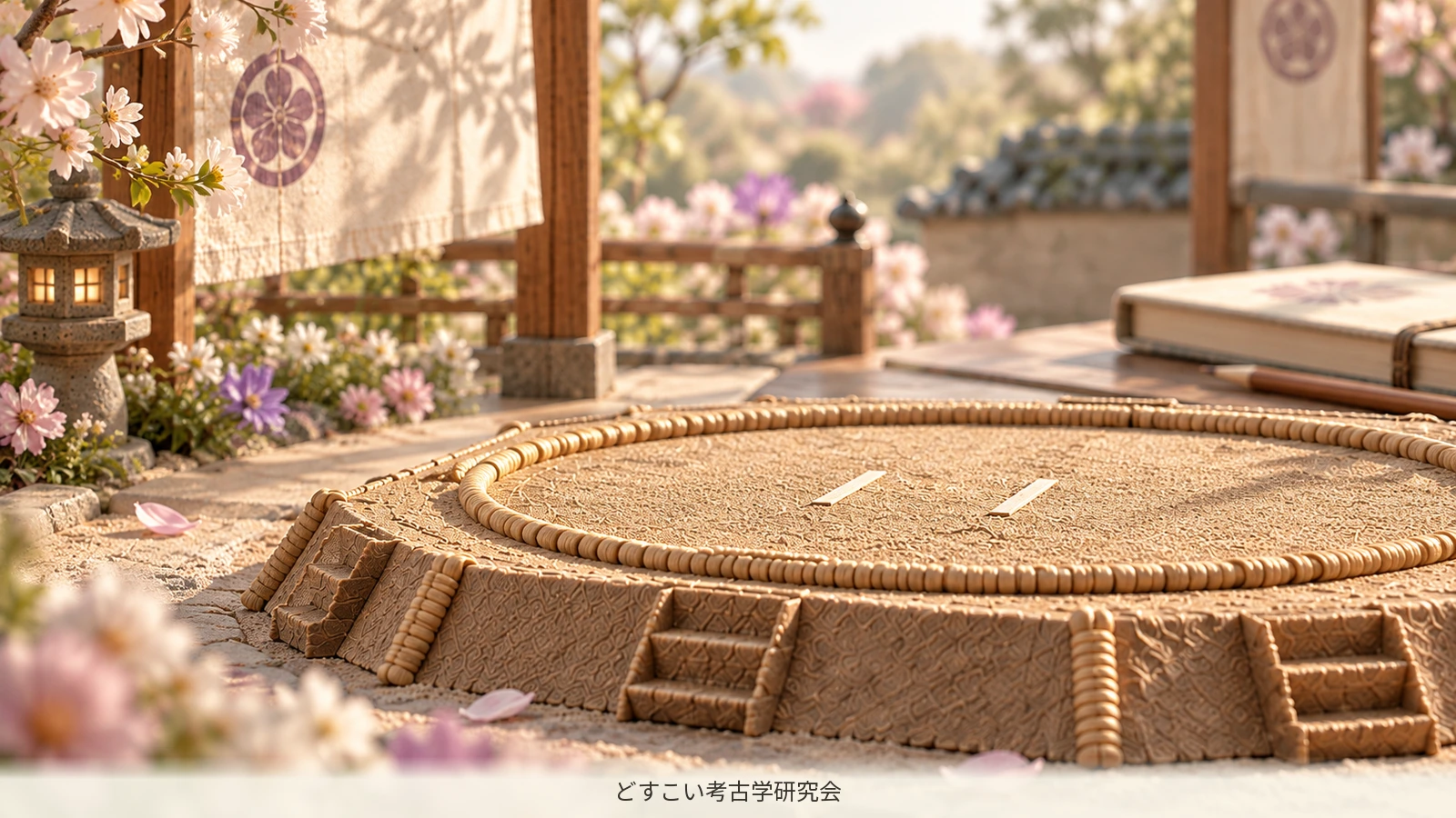 A miniature scene about looking up from the numbers and back towards a bout on the dohyo.