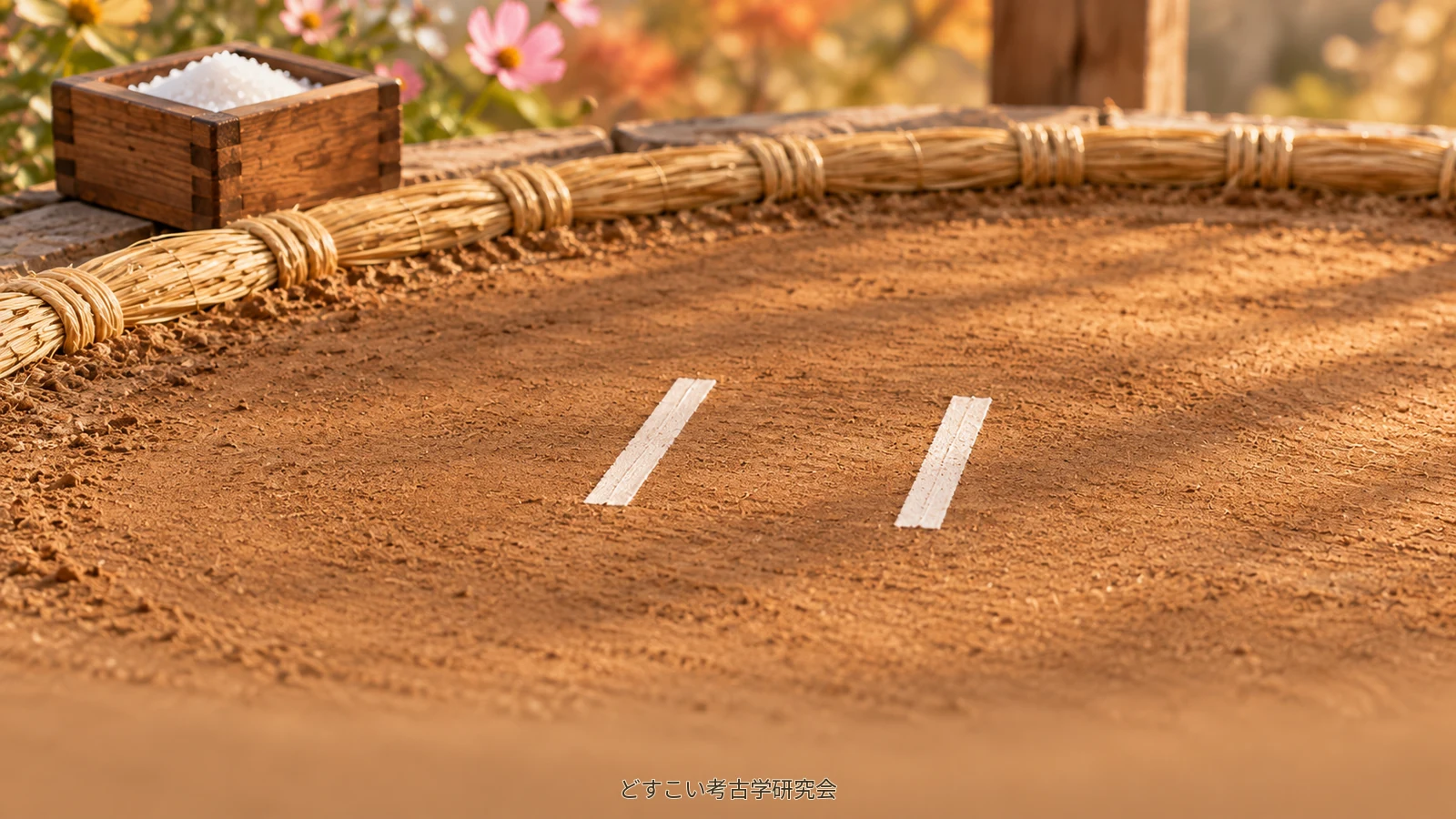 A miniature of two white starting lines and a salt container outside the straw bales.
