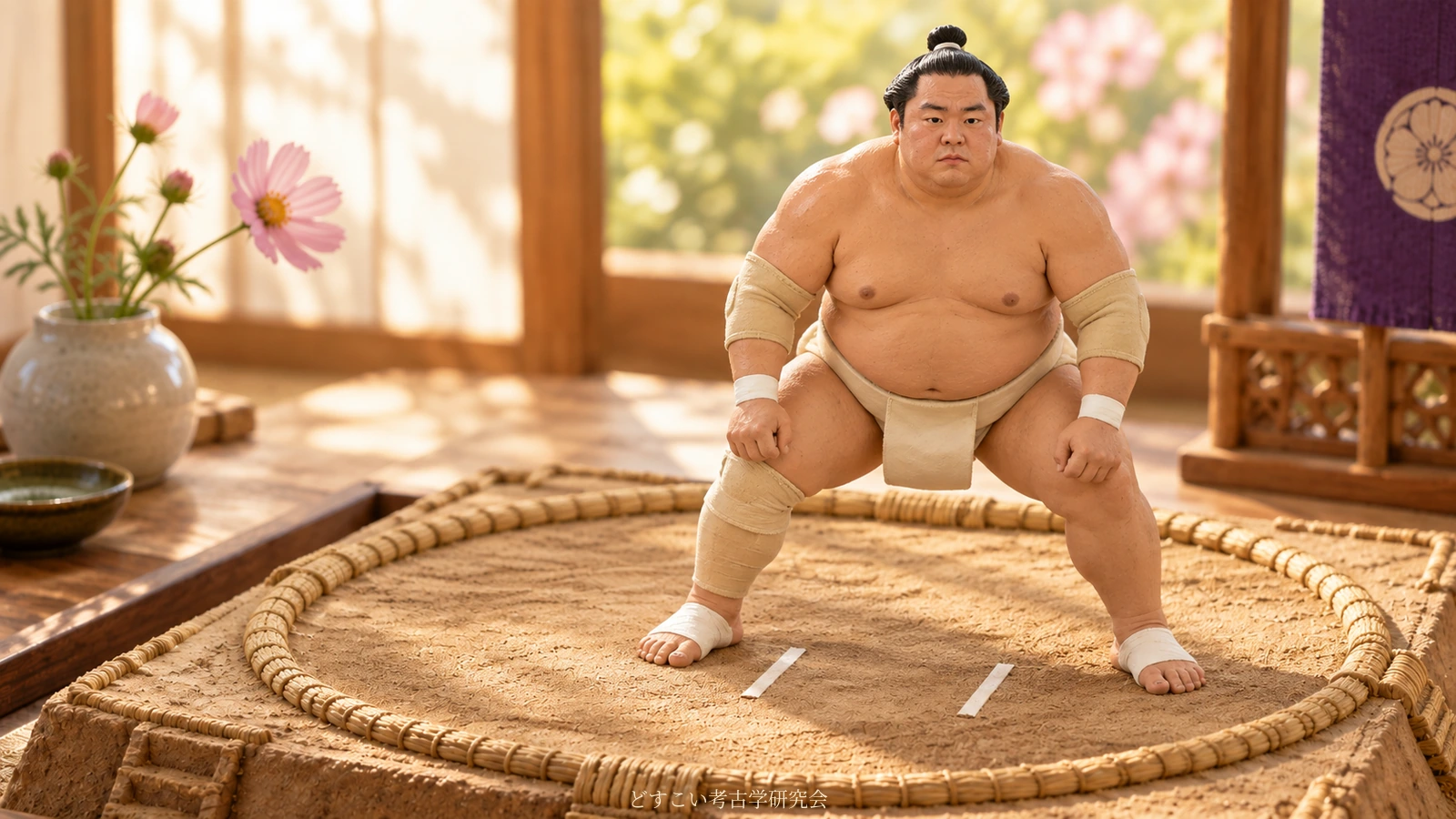 An imagined miniature of Daieisho taking a quiet practice stance, without depicting a particular date.