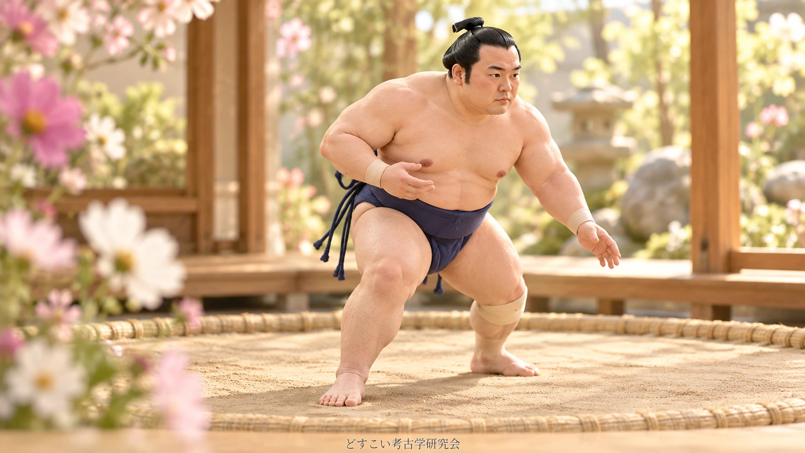 An imagined miniature inspired by Fujiseiun, standing ready on the sumo ring.