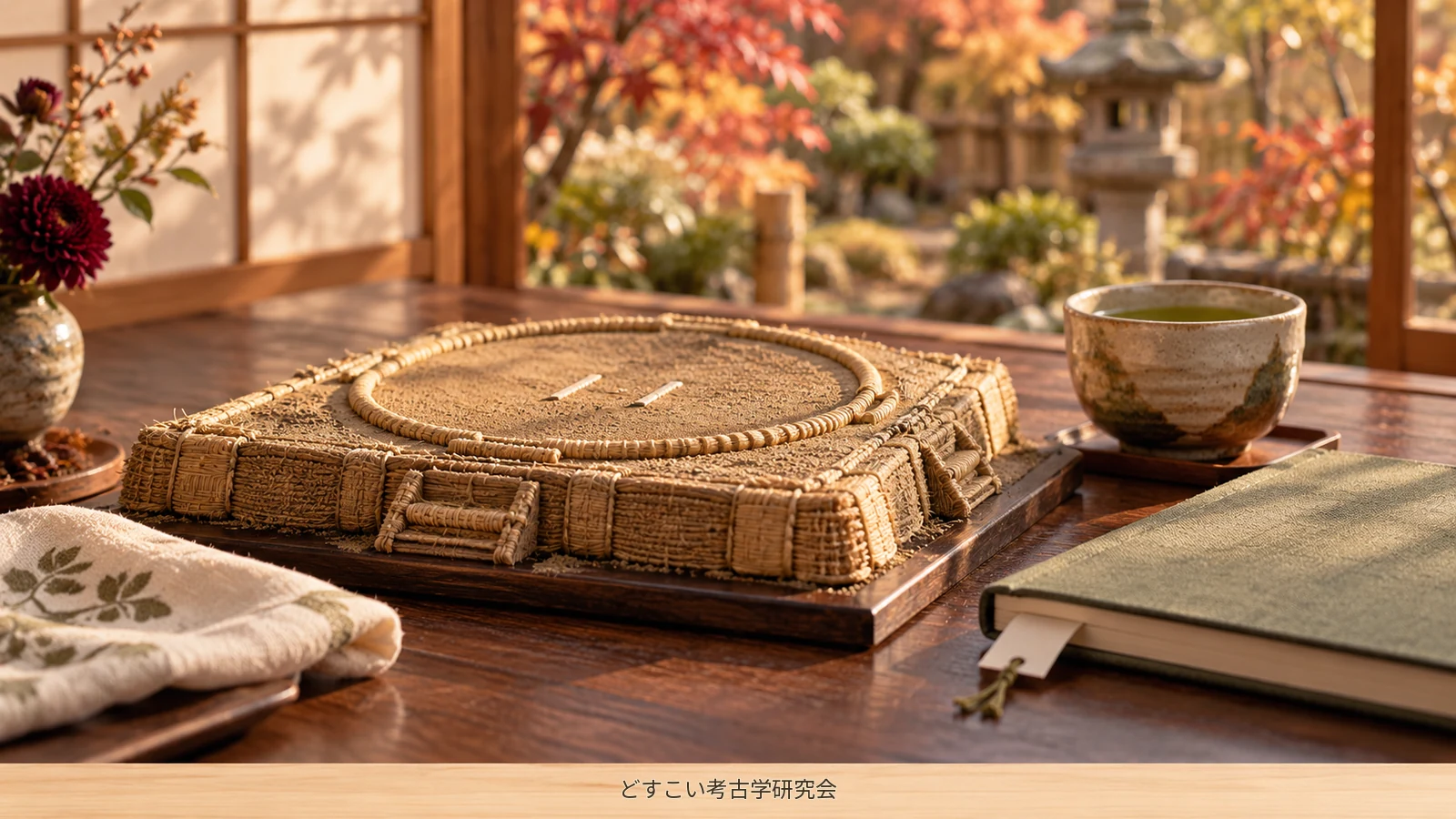 An empty miniature dohyo and a notebook, accompanying a look back at Wakatakakage’s bouts while awaiting further news.