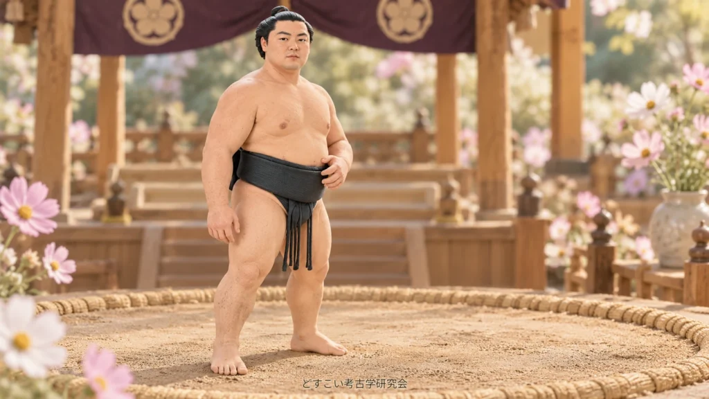 時疾風関の左手の位置と体格を表した、秋桜を添えたミニチュア表紙
