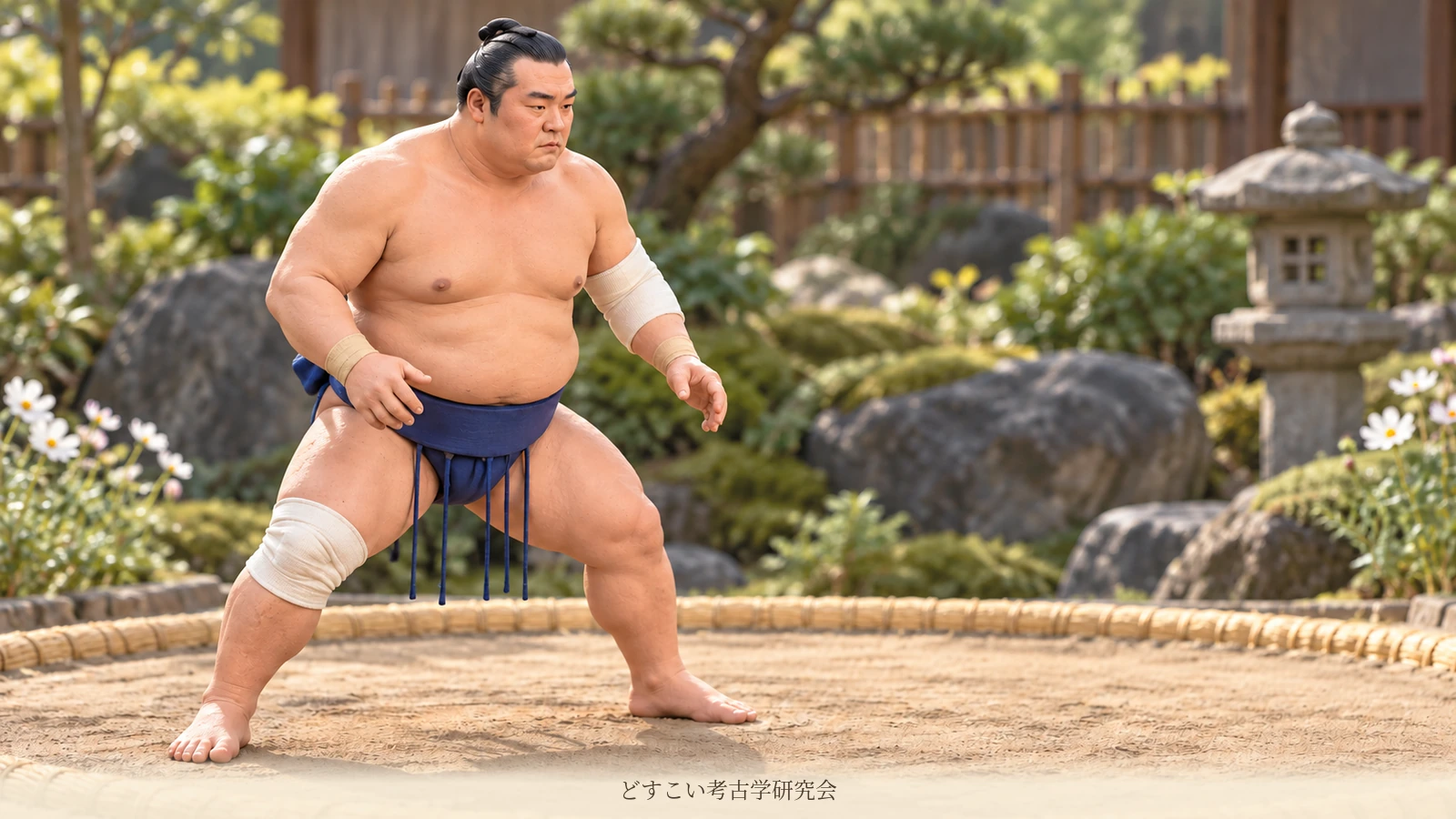 A creative miniature of Tochitaikai alone, focusing on changes of footing and his position on the ring.