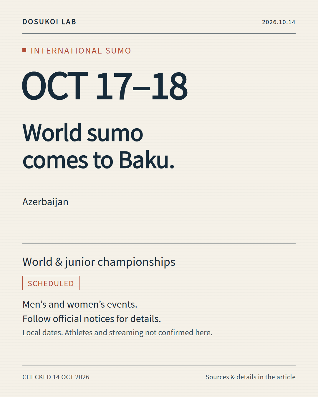 A weekend of world sumo in Baku, October 17–18